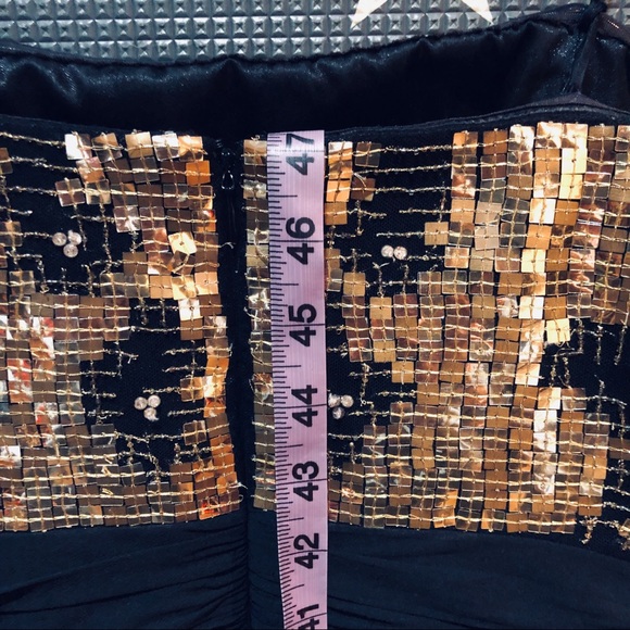 Badgely Mischka Gown. Sz 8. Black w/ gold sequins - Picture 6 of 7